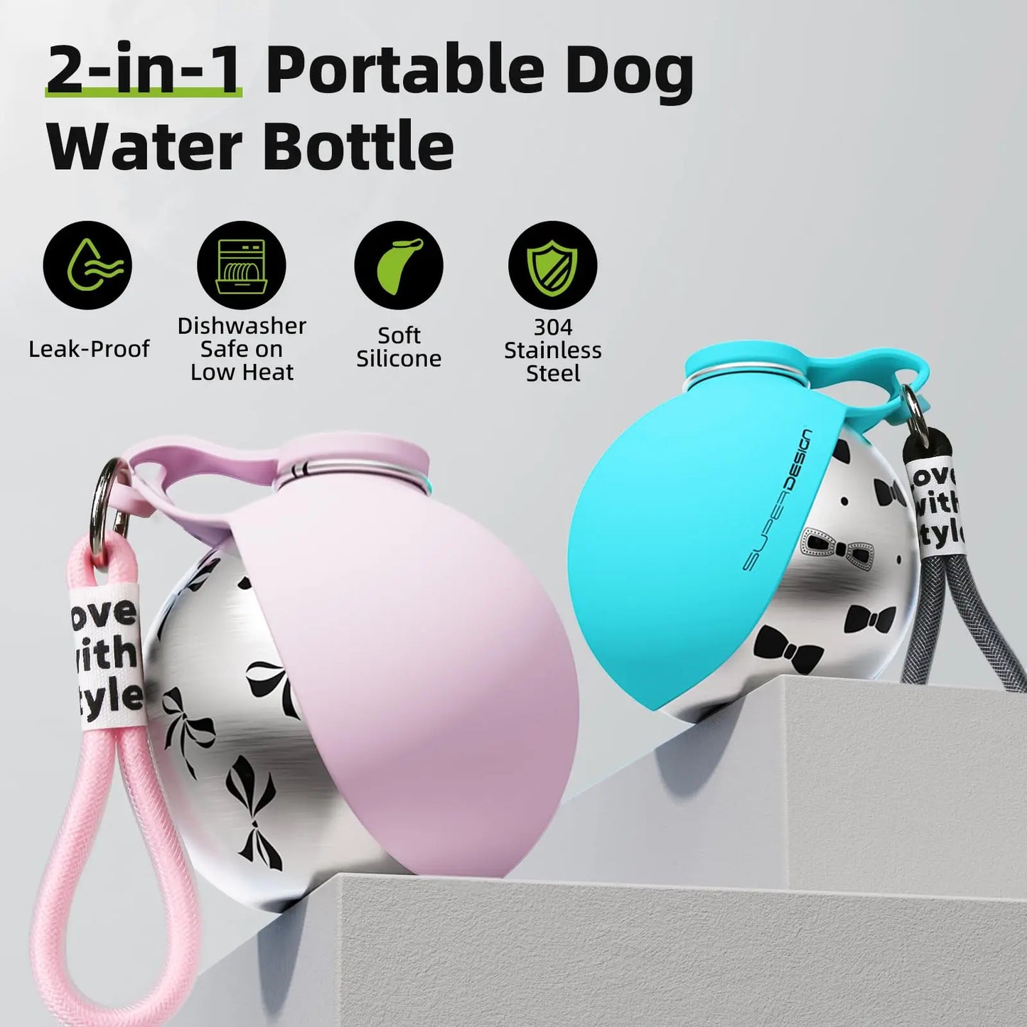 Kompakte Hundetrinkflasche für kleine Hunde – auslaufsicher, Edelstahl & Silikon, ideal für unterwegs