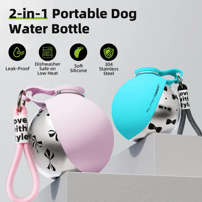 Kompakte Hundetrinkflasche für kleine Hunde – auslaufsicher, Edelstahl & Silikon, ideal für unterwegs