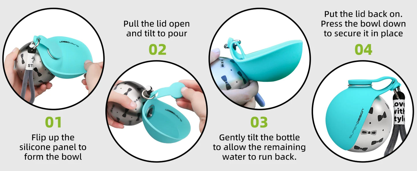 Kompakte Hundetrinkflasche für kleine Hunde – auslaufsicher, Edelstahl & Silikon, ideal für unterwegs