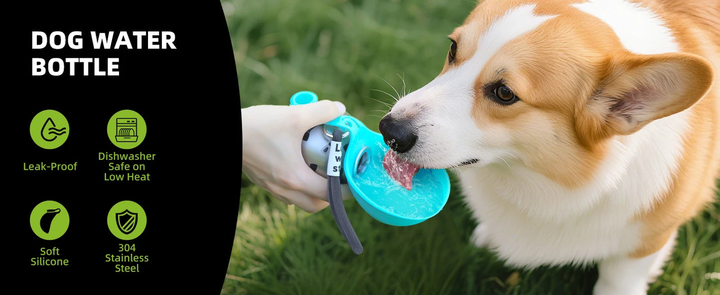 Kompakte Hundetrinkflasche für kleine Hunde – auslaufsicher, Edelstahl & Silikon, ideal für unterwegs