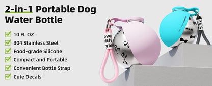 Kompakte Hundetrinkflasche für kleine Hunde – auslaufsicher, Edelstahl & Silikon, ideal für unterwegs